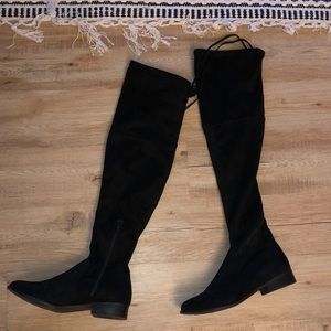 Suede Knee High Black Boots